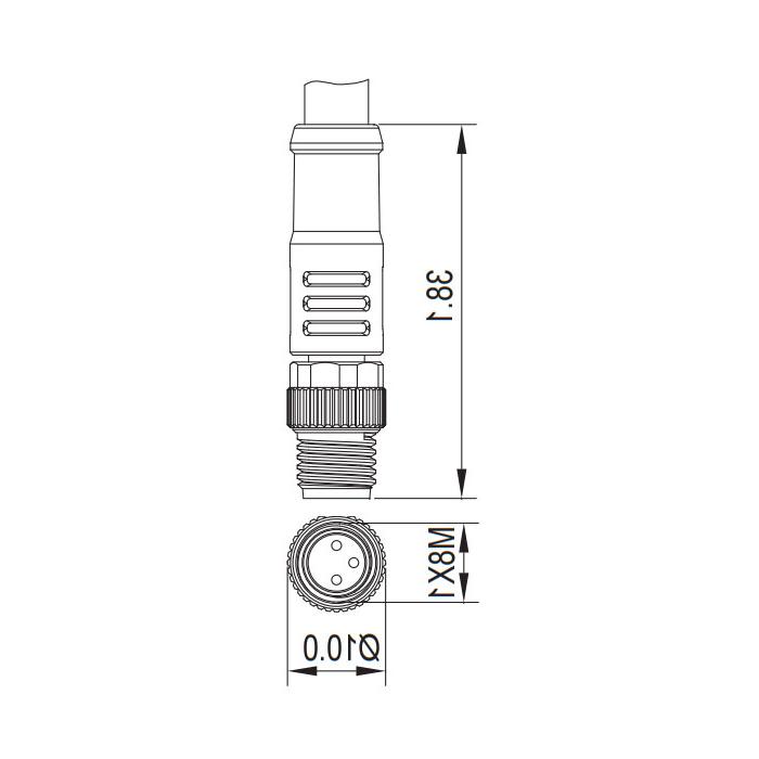 M8 3Pin, male straight, single-end precast PVC non-flexible cable, gray sheathing, 63S003-XXX